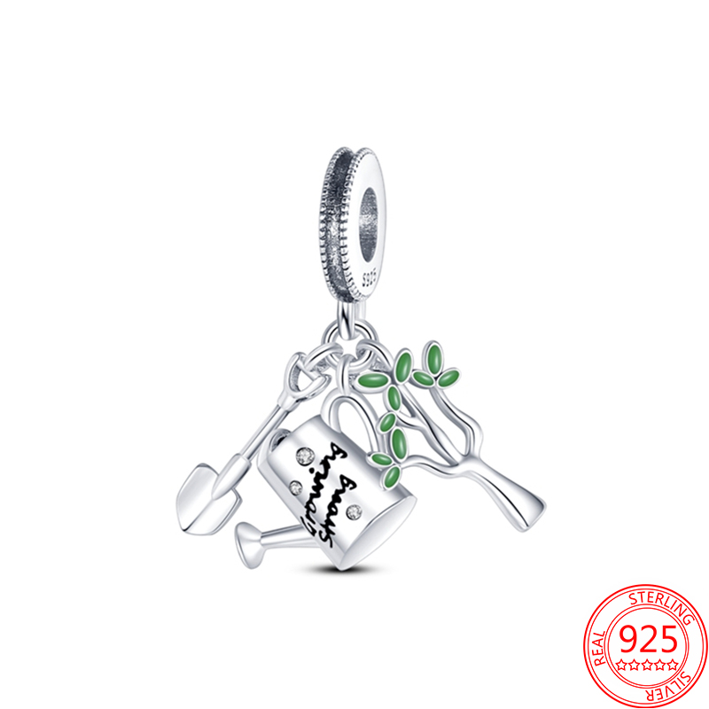 925 Silver Fit Pandora Original Charms Diy Pendant Women Armband Pärlor Dusch Planting Tree Shovel Charm