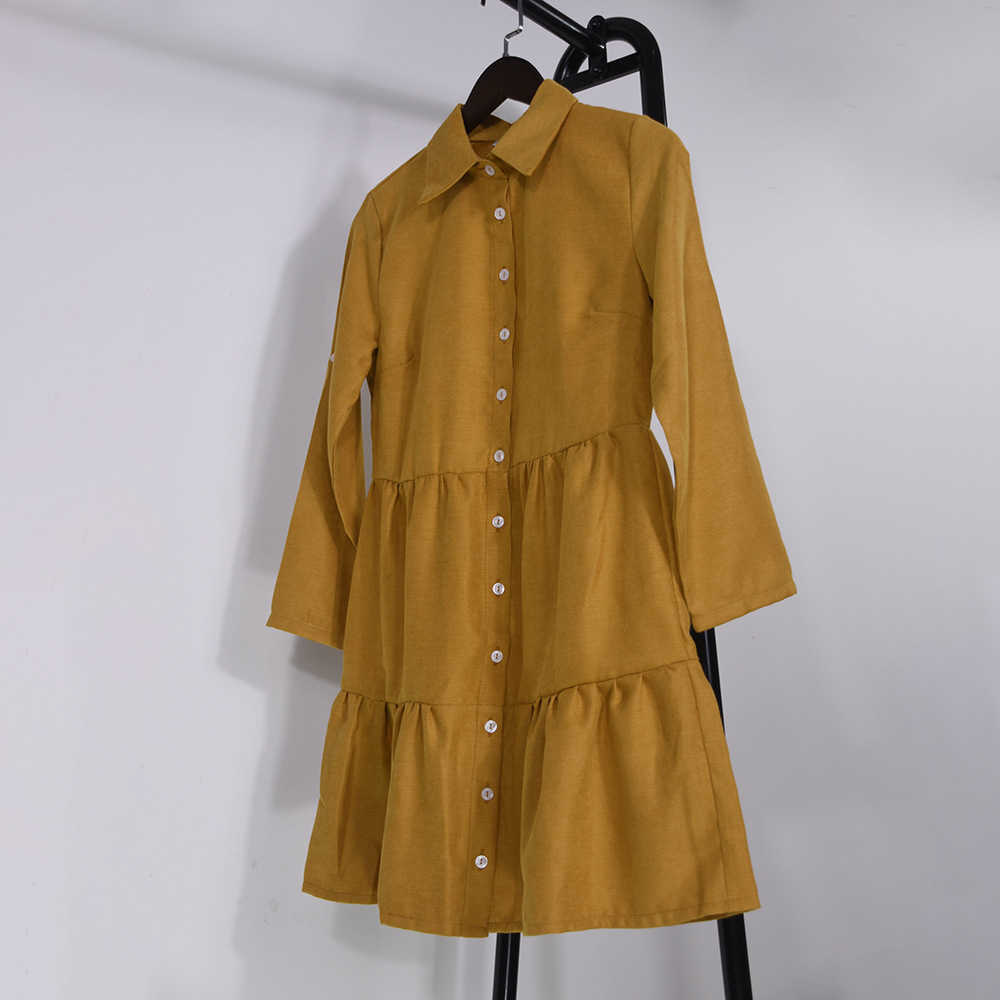 Casual Dresses Autumn Shirt Dress for Women Fashion Loose Breasted Button Big Swing Lapel Dresses Ladies Casual Long Sleeve Office kläder 2021 G230311