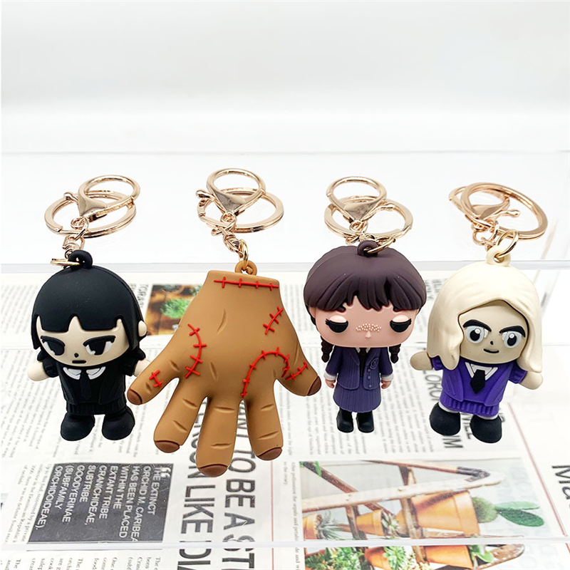 Çarşamba Addams Charm Pvc Keychain Palm Animasyon Kolyesi Küçük Şeyler Cep Telefon Kayışları Mola El 4 Stil