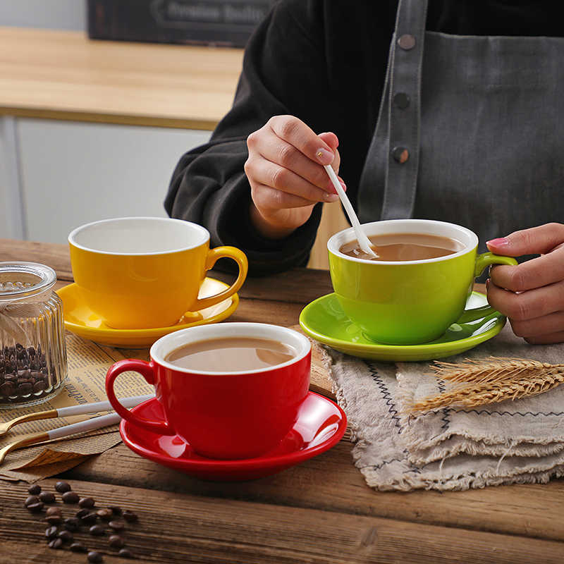 Tasse à café et soucoupe brillante Cappuccino Latte porcelaine verres à café ensembles 300ml vaisselle en céramique expresso cadeau