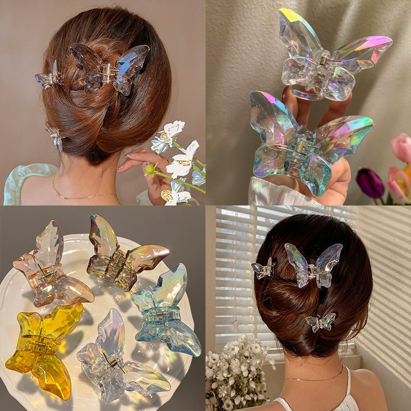 春の夏の蝶の髪の爪爪色キャンディ半透明のヘアクリップ女性女の子のための妖精のヘアピンヘアアクセサリー