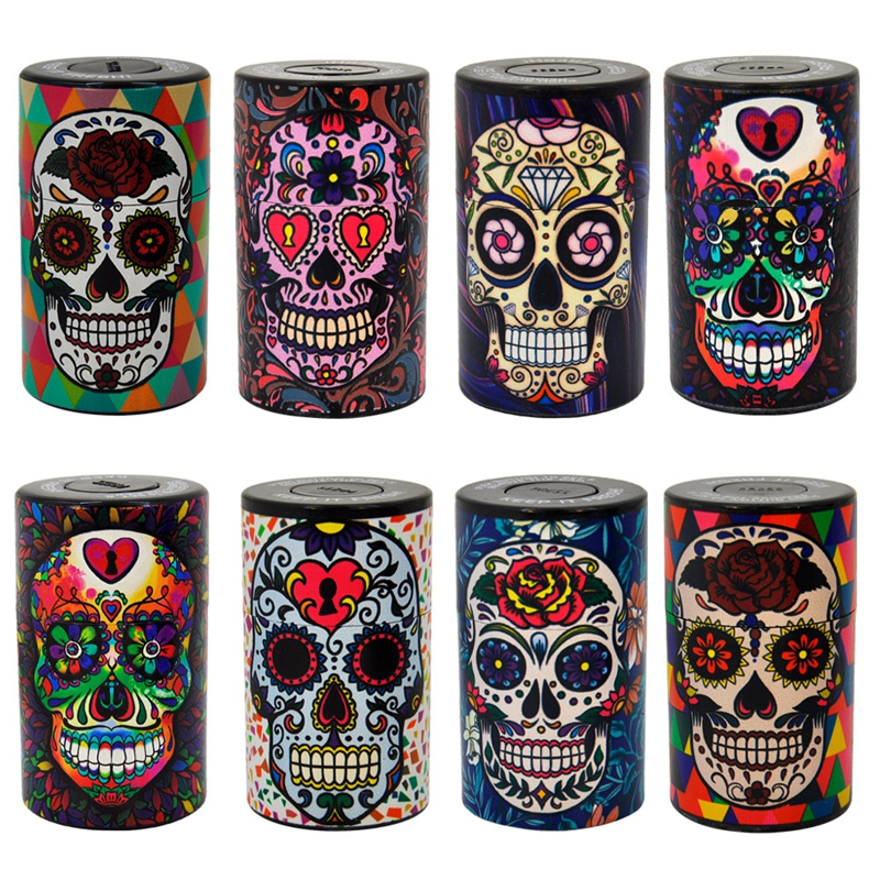 Fumando portátil Skulls de plástico colorido Padrão de erva seca Tabaco Tanque de tanque de tanque de tanque de cigarro Pipes Handpipes Spice Miller Grinder Jars DHL