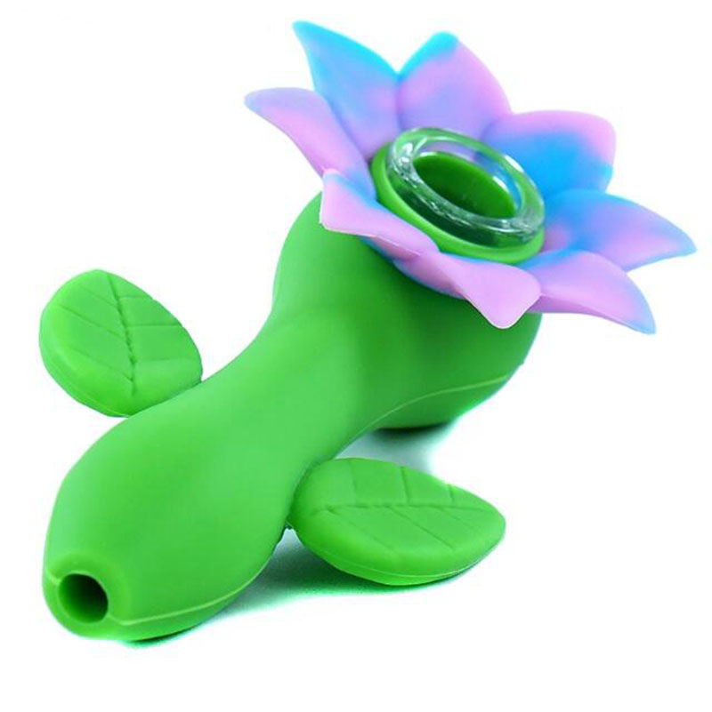 Latest Colorful Silicone Handflower Style Pipes Herb Tobacco Oil Rigs Glass Multihole Filter Bowl Portable Handpipes Smoking Cigarette Hand Holder Tube DHL