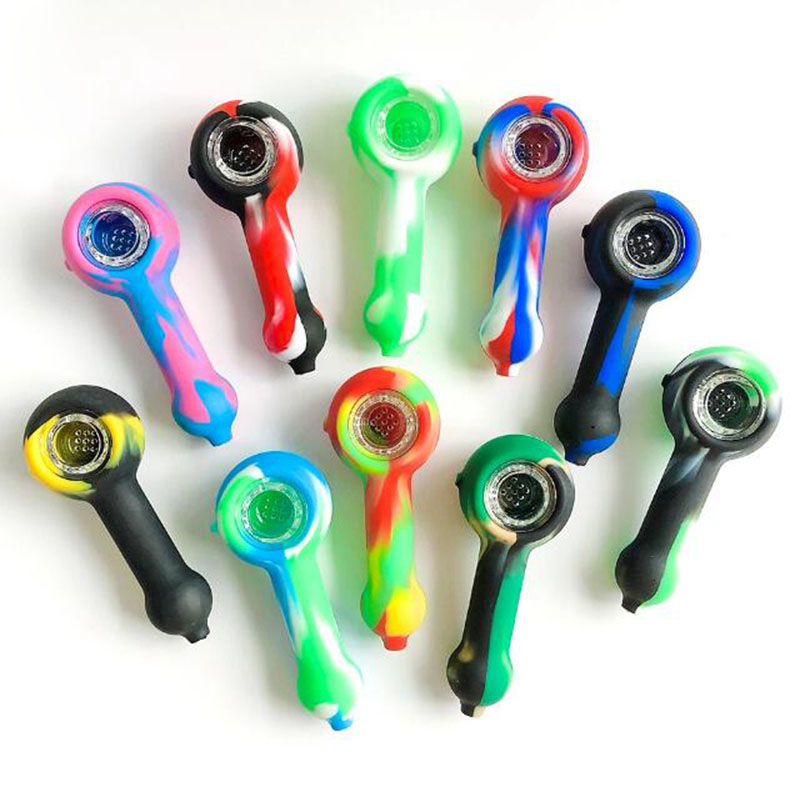 Tubos de estilo portátil de silicone coloridos Platas de petróleo de tabaco ervas Pipes de petróleo de vidro Multihole Filtro único tigela de mão fumando cigarro de cigarro Tubo DHL