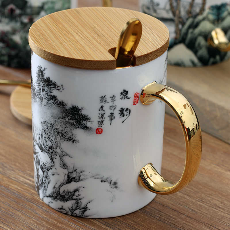 Porcelain Drinkware Bone China Mugs Chinese Traditional Antient Art Ink Painting Tea Cup Oriental Cultural 2021 New Arrival