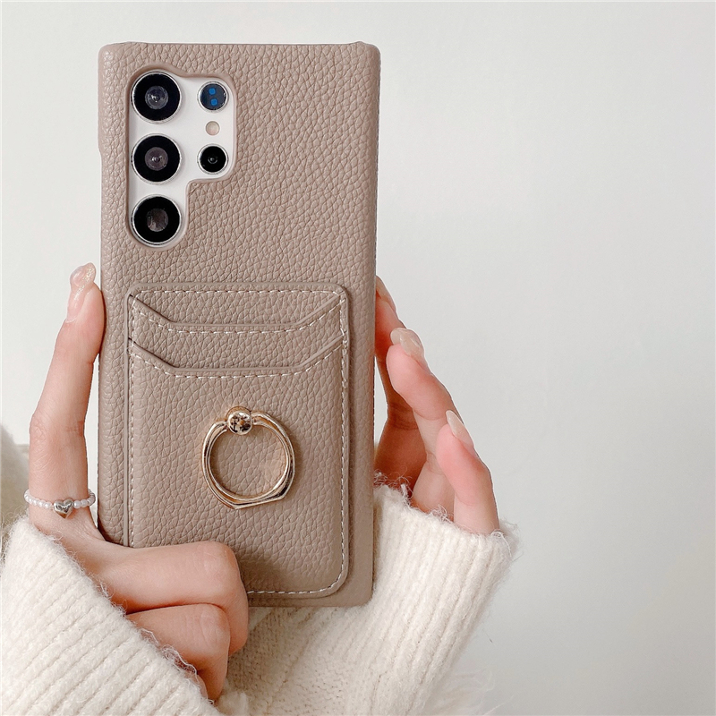 Lychee Pattern Leather Vogue Phone Case for iPhone 14 13 12 Pro Max Samsung Galaxy S23 Ultra S22 S21 Plus S20 Note20 Finger Ring Holder Dual Card Slots Wallet Back Cover