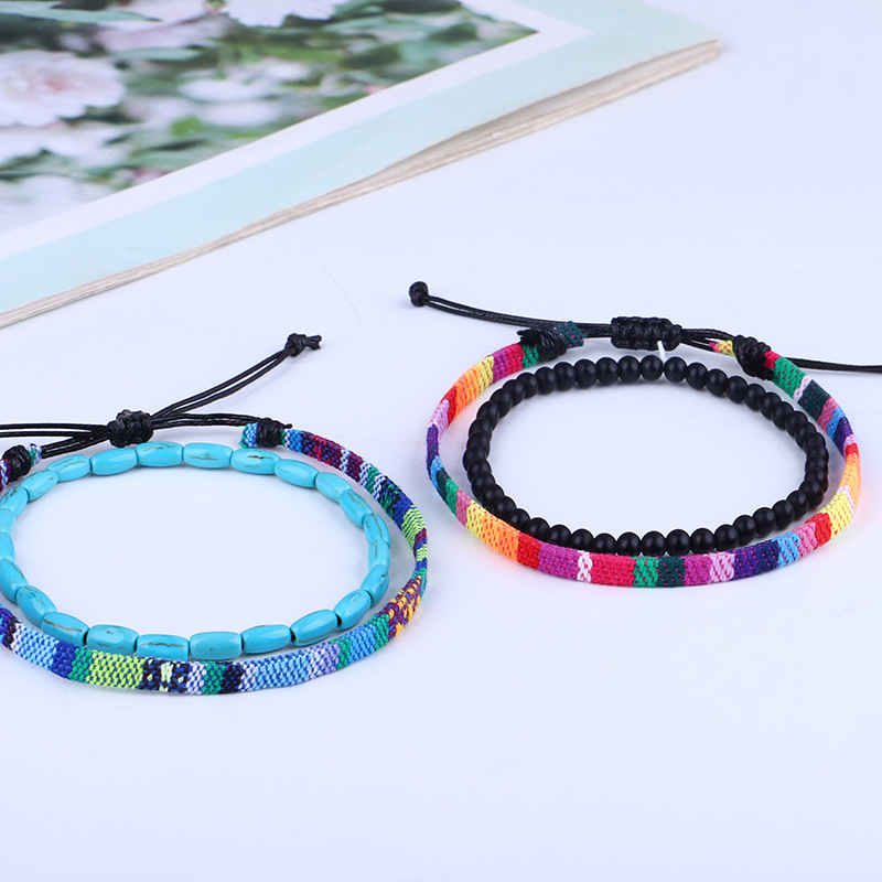 Colorful Woven Rope Braid Vsco Foot Cavigliere Black Vulcanic Stone Perle Bracciale a piedi nudi Anklets donne Girls Bohemian Beach Gamba Gioielli all'ingrosso