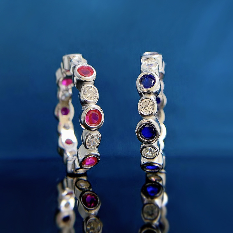 Eternity Sapphire Ruby Diamond Ring 100% Real 925 Srebrny Party Wedding Pierścienie dla kobiet Bridal Remagement Jewelry