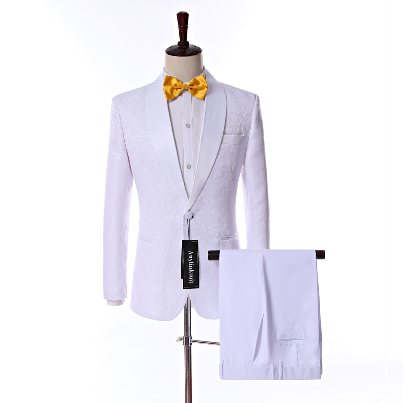 Dernière conception Tuxedos de marié évent latéral blanc Paisley châle revers vêtements de mariage hommes fête costumes de bal manteau pantalons ensembles K 82282D