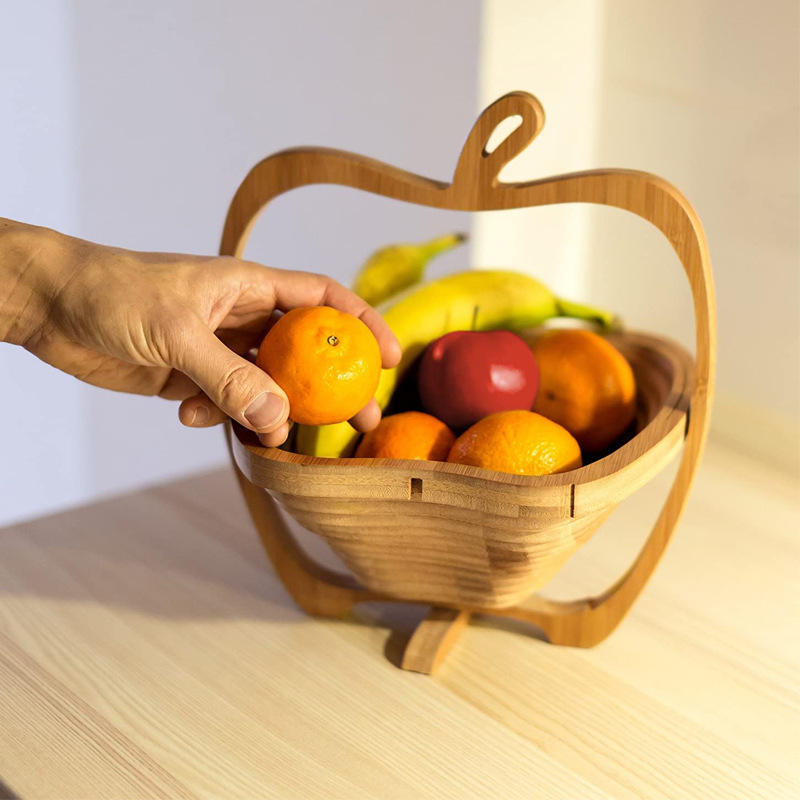 Förvaringskorgar trä vegetabilisk korg med handtag äpple form frukt vikbar ekovänlig skep mode dh3003