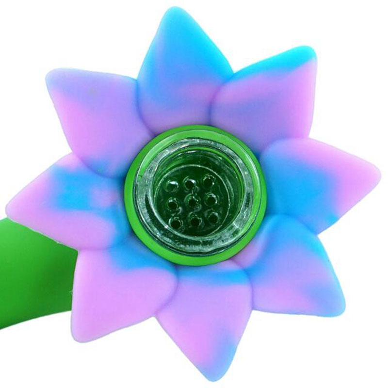 Latest Colorful Silicone Sunflower Style Pipes Herb Tobacco Oil Rigs Glass Hole Filter Bowl Portable Handpipes Smoking Cigarette Hand Holder Tube