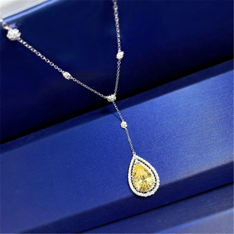 Water Drop Topaz Diamond Pendant 100% Real 925 Sterling Silver Party Wedding Pendants Necklace For Women Bridal Chocker Jewelry