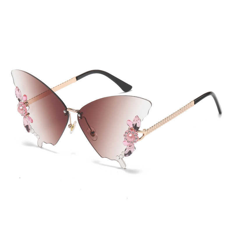 2024 Luxury Designer OFF Luxury Designer New Men's and Women's Sunglasses Off butterfly shaped diamond rimless fashion personality exaggerated round big face