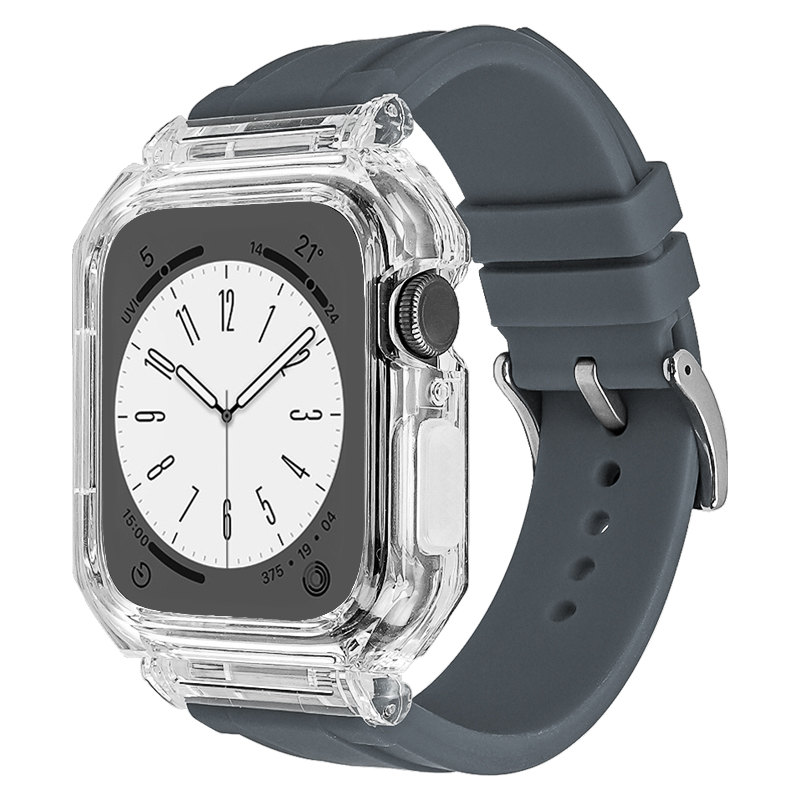 Zestaw modyfikacyjny Przezroczysta skrzynka z poliwęglanu dla Apple Watch Series 8 7 6 5 4 3 2 SE Silikonowy pasek 41 mm 45 mm