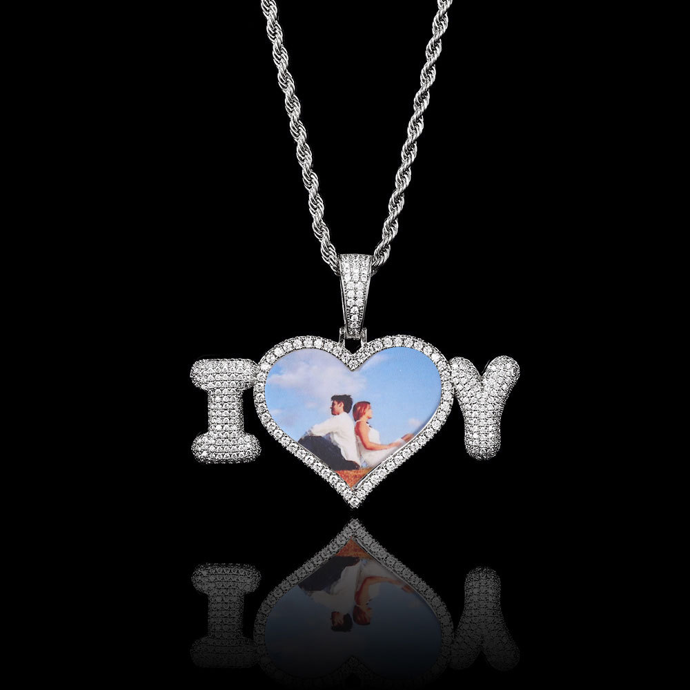 Hip Hop personnalisé bulle lettre Photo pendentif collier Bling plaqué or cadeau d'amant