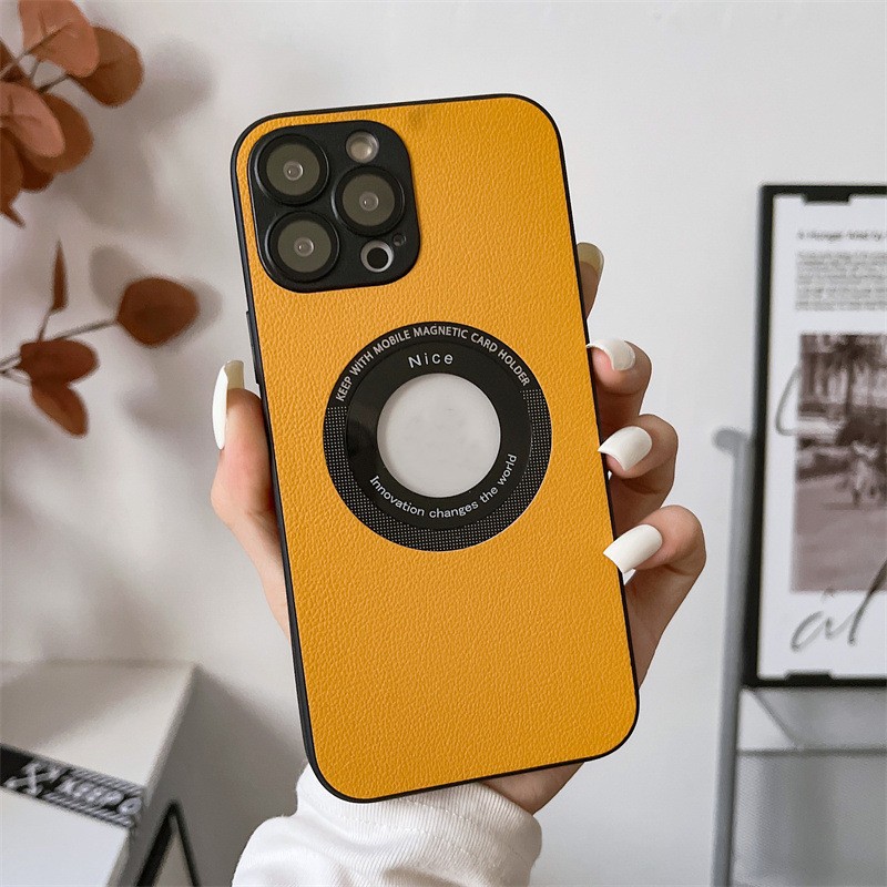 Mobile phone case is suitable for 14 magnetic absorption litchi grain leather 13 lens film full protective cover