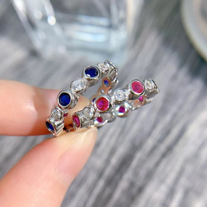 Eternity Sapphire Diamond Ring 100% Реал 925 Серебряные серебряные обручальные кольца для женских свадебных ювелирных украшений.