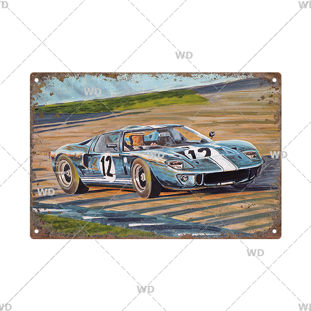 Auto da corsa Targhe in metallo vintage Targa in metallo Retro Garage Decor Targa Targa in metallo Negozio di riparazione Poster decorativo da parete Piastra in ferro 30X20 cm W03