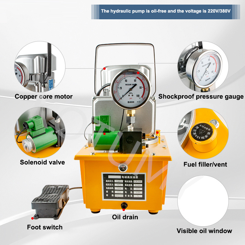 750W Hydraulisk elektrisk pump Solenoidventil Dubbelkrets Högtryck Oljepump Electric Hydraulic Pump Tank Capacity 7L 220/380V