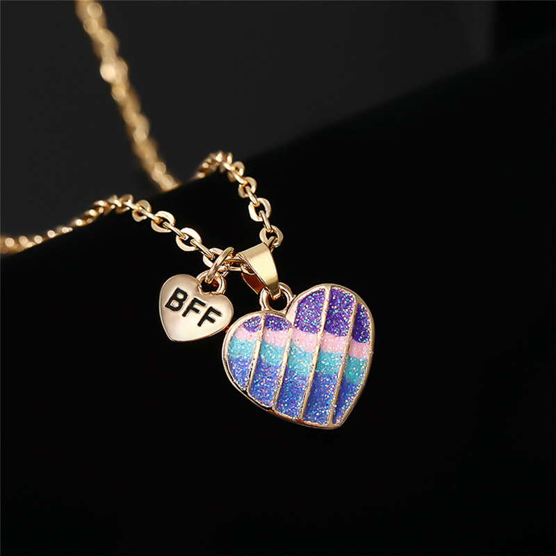 Faahion Best Friends Rainbow Heart Pendant Necklace Designer for Children Alloy Gold Chain South American BFF Pendants Necklaces Short Choker Friendship Jewelry