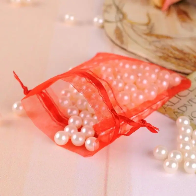 5x7cm Bags Custom Logo Drawstring Gift Pouch Jewelry Mesh Packaging Mini Organza String Bags