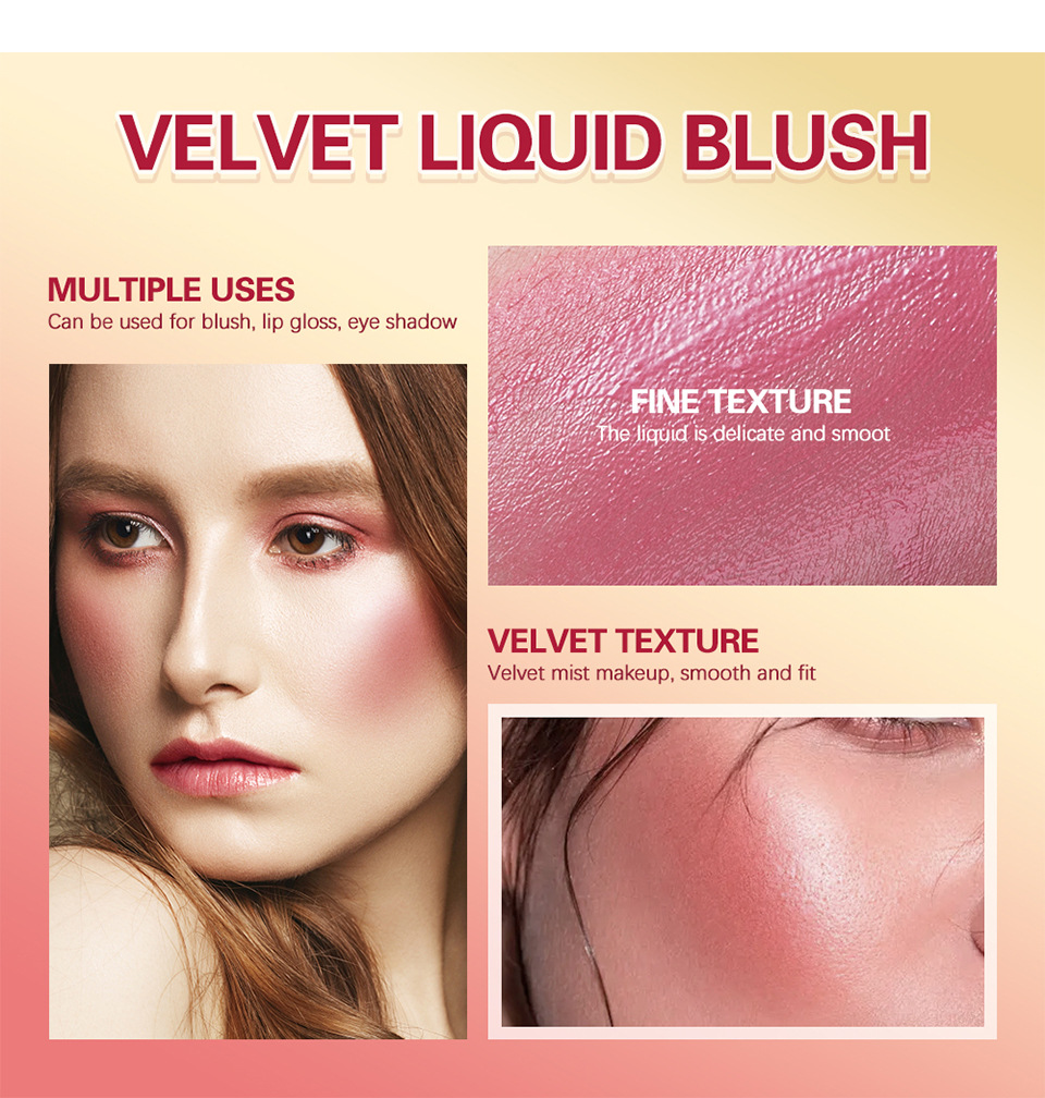 Velvet Matte Liquid Blush Face Pigment Blusher Long Lasting Natural Brighten Cheek Tint Peach Orange