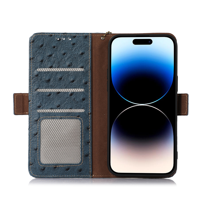 Capa de telefone da Flip Vogue magnética para iPhone 14 Pro Max Samsung Galaxy S23 Ultra S22 Plus Sony Xperia 10 i 5 Pro-i RFID Bloqueio de avestruz Padrão de couro genuíno Shell