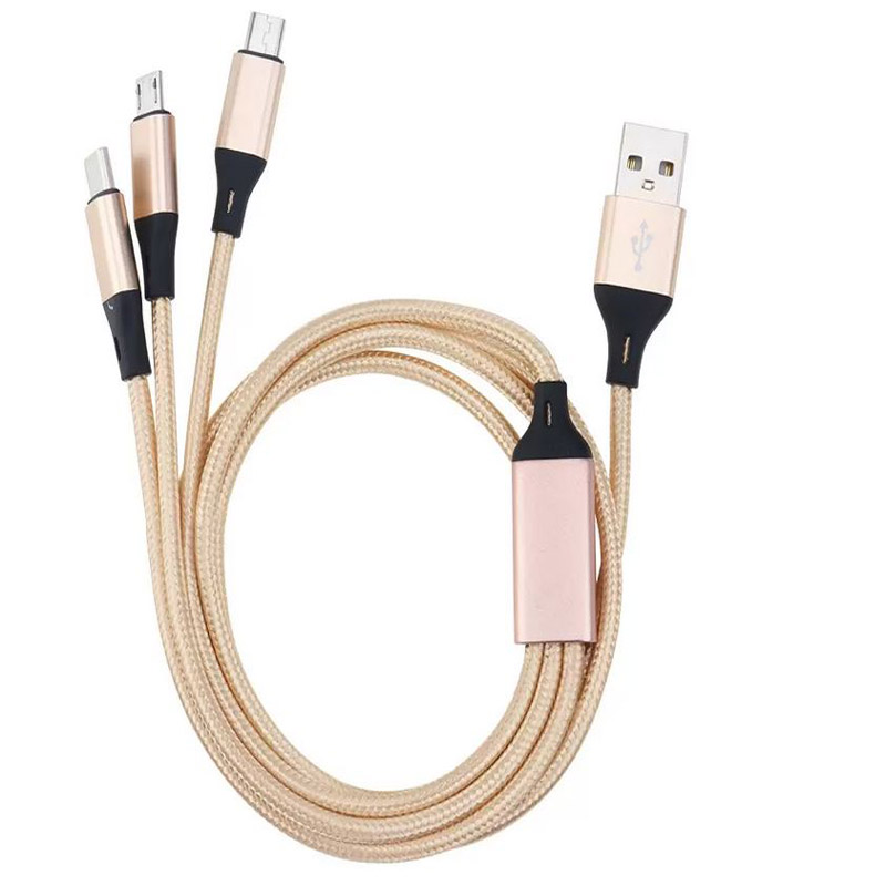 Woven 3 in 1 USB Cables Fast Charging USB-C Micro Data Sync Cable For HTC Xiaomi 12 11 Huawei Samsung Mobile Phone Charge Cord