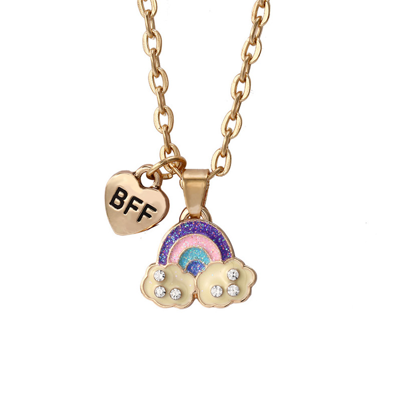 Faahion Best Friends Rainbow Heart Pendant Necklace Designer for Children Alloy Gold Chain South American BFF Pendants Necklaces Short Choker Friendship Jewelry