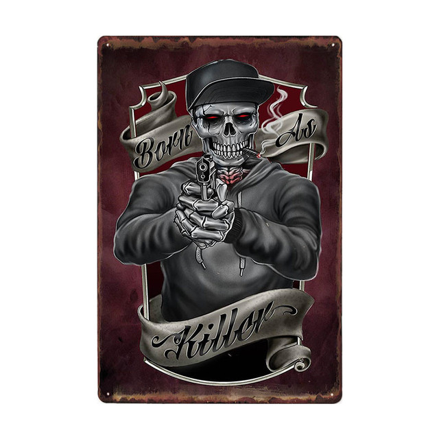 Creative Skull Metal Tin Sign Art Wall Poster Retro Metal Placa Vintage Chic Iron Plate Home Decoration Club Cafe Sticker 30x20cm W03