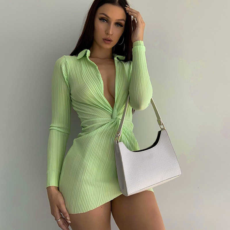 Party Dresses Cryptographic Autumn Fashion Turn-Down Collar Shirt Dress Ruched Sexig V Neck Long Sleeve Button Up Mini Dresses Vestido Clothes L230313