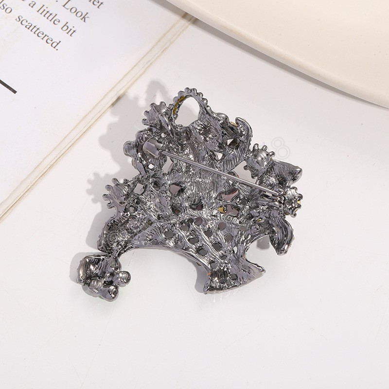 Rhinestone Flower Basket Brooch Vintage Colorful Crystal Pins Corsage Buckle Women Fashion Jewelry Coat Accessories