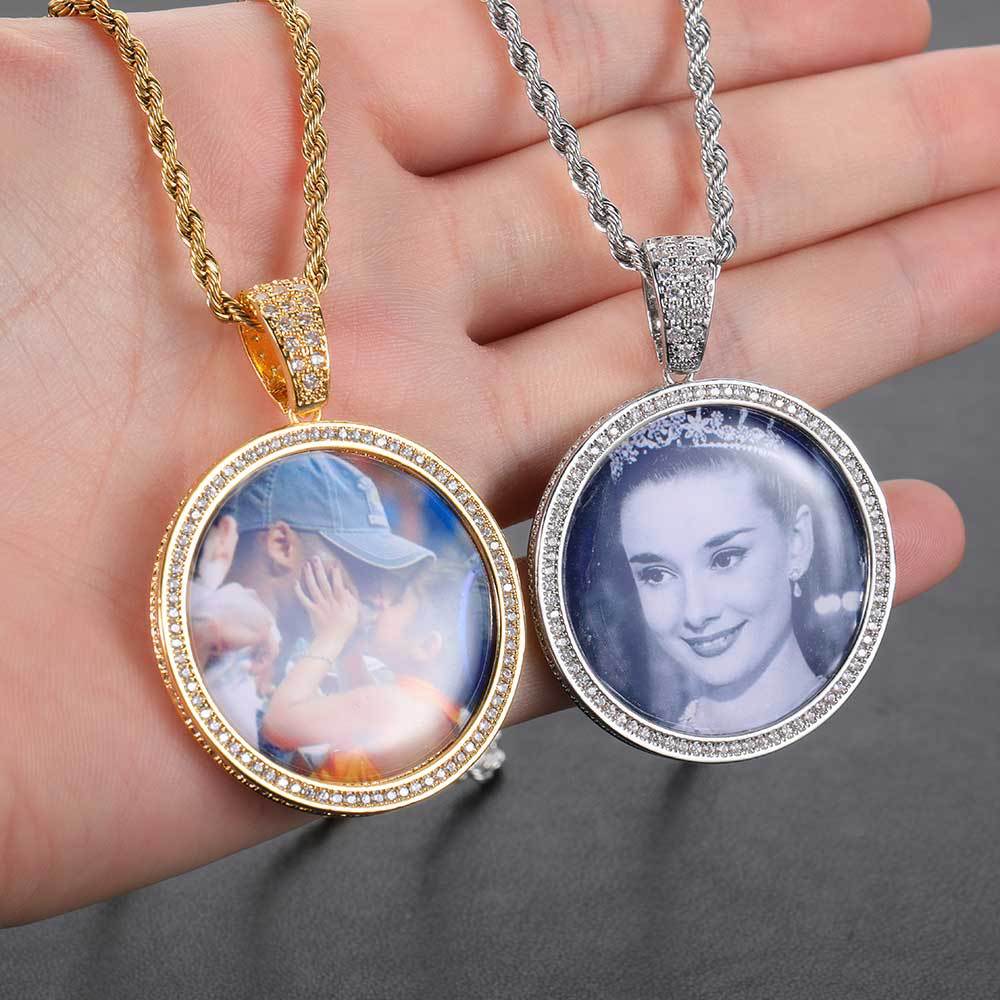 Collana con ciondolo con foto personalizzata TopBling Zircone Cornice commemorativa Medaglia Pendenti Gioielli