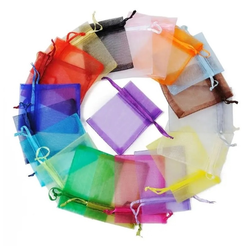 5x7cm 23 Kolory torby niestandardowe logo Podarunek Podarunek Pouch Biżuteria Pakowanie Mini Organza torby sznurkowe