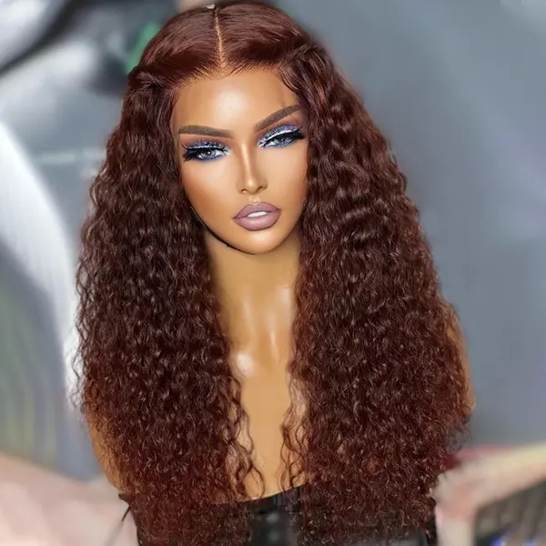 Reddsih Brown Lace Front Wig Human Human Wave Deep Hair Brasileiro 360 Wig Full Lace Pré Prazed Chocolate Copper Red Hot para venda 150% densidade