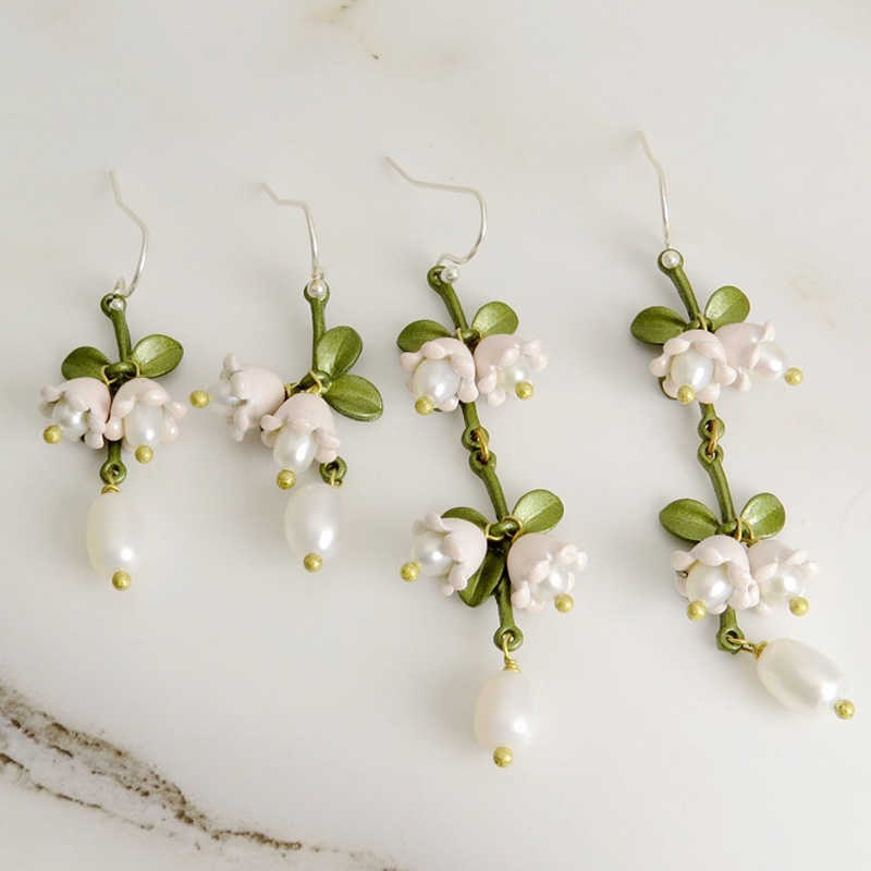 Boucles d'oreilles pendantes de luxe, lustre Orange, muguet, Vintage, perle, plante, fleur, cadeau de fête, G230313