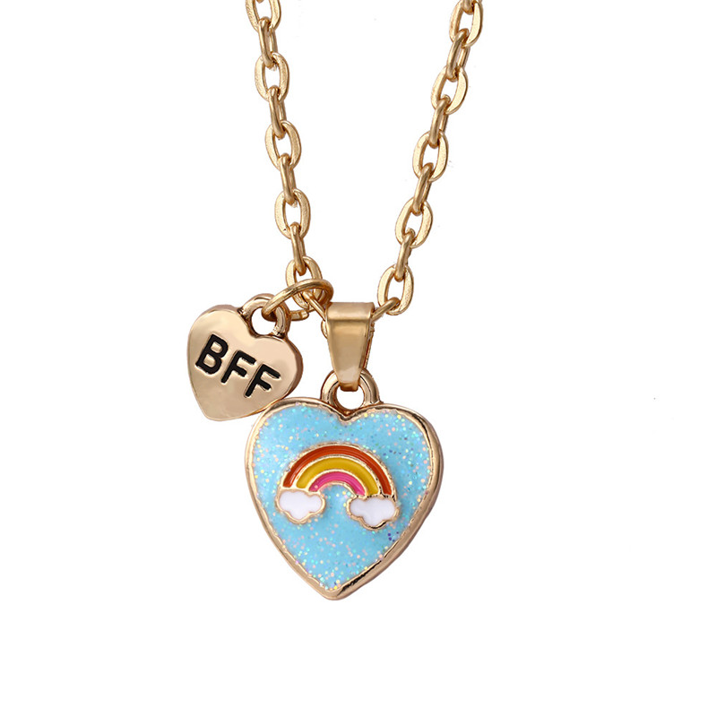 Faahion Best Friends Rainbow Heart Pendant Necklace Designer for Children Alloy Gold Chain South American BFF Pendants Necklaces Short Choker Friendship Jewelry