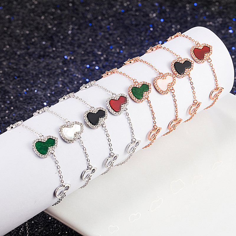 s925 Sterling silver chains gourd bracelet Q tail implied Chinese wind natural white fritillion agate raw female net red wind silver bracelet