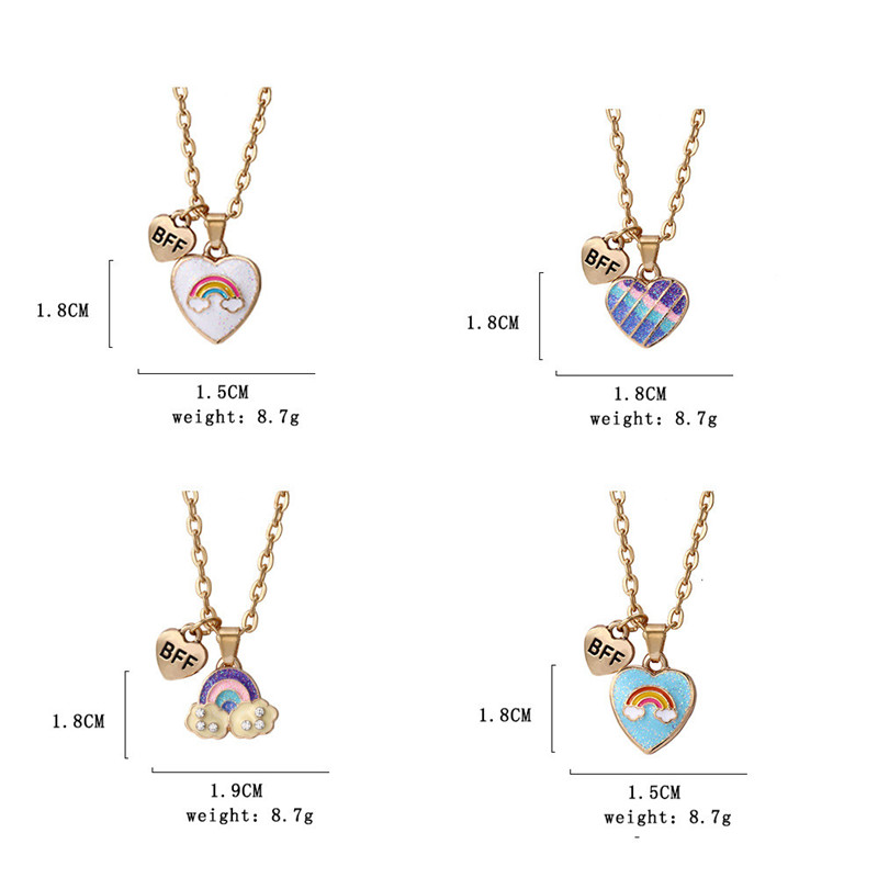 Faahion Best Friends Rainbow Heart Pendant Necklace Designer for Children Alloy Gold Chain South American BFF Pendants Necklaces Short Choker Friendship Jewelry