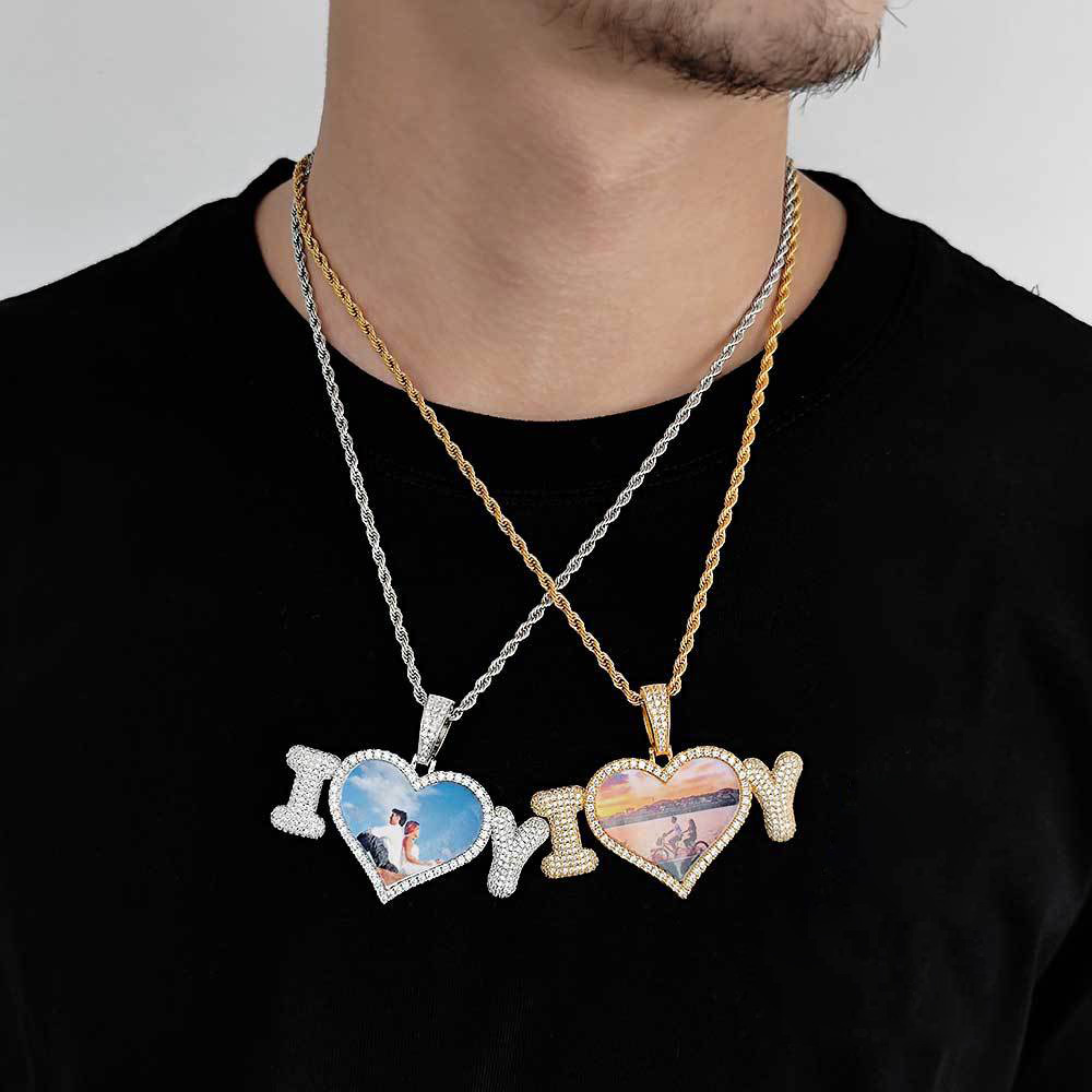 Hip Hop personnalisé bulle lettre Photo pendentif collier Bling plaqué or cadeau d'amant