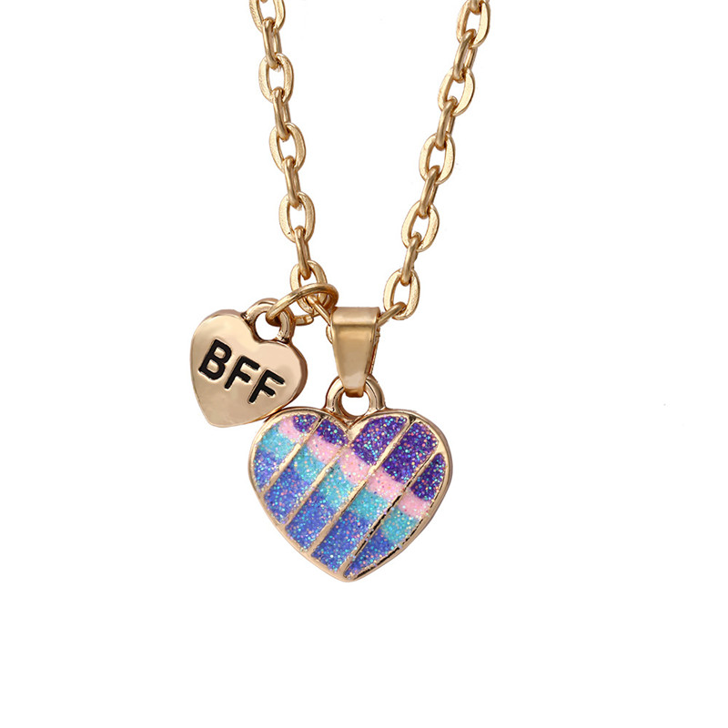 Faahion Best Friends Rainbow Heart Pendant Necklace Designer for Children Alloy Gold Chain South American BFF Pendants Necklaces Short Choker Friendship Jewelry