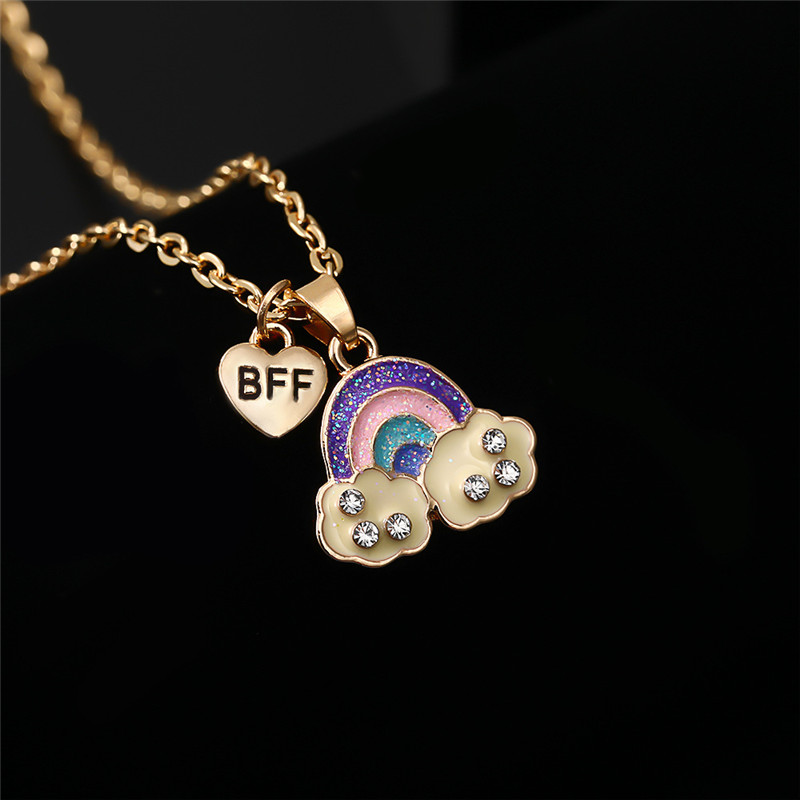 Faahion Best Friends Rainbow Heart Pendant Necklace Designer for Children Alloy Gold Chain South American BFF Pendants Necklaces Short Choker Friendship Jewelry