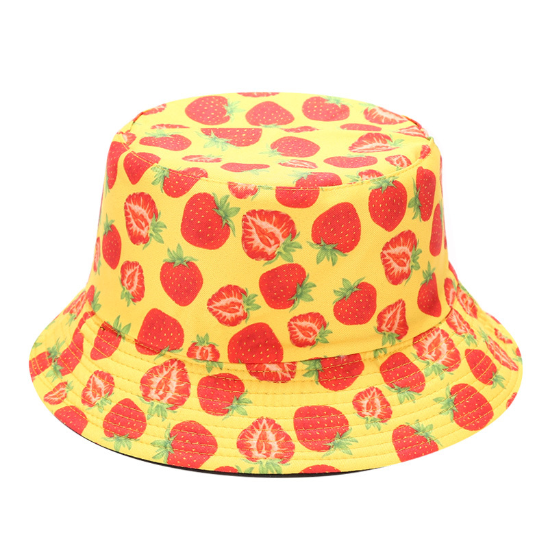 Mode unisex dubbelsidig frukt full tryck fiskare hatt för män kvinnor bred grim hatt utomhus strand solskydd mössa