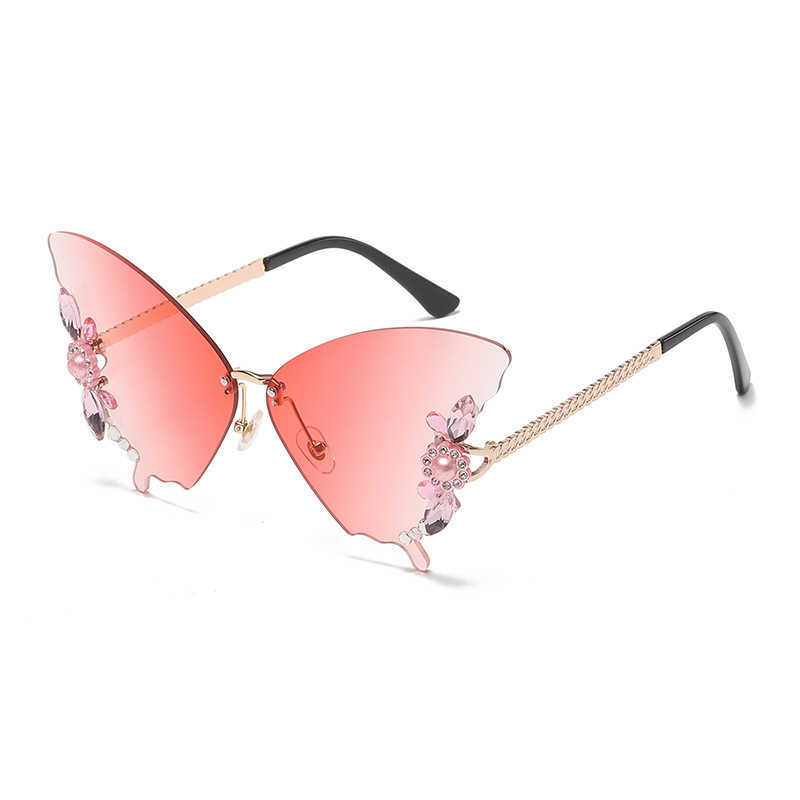 2024 Luxury Designer OFF Luxury Designer New Men's and Women's Sunglasses Off butterfly shaped diamond rimless fashion personality exaggerated round big face