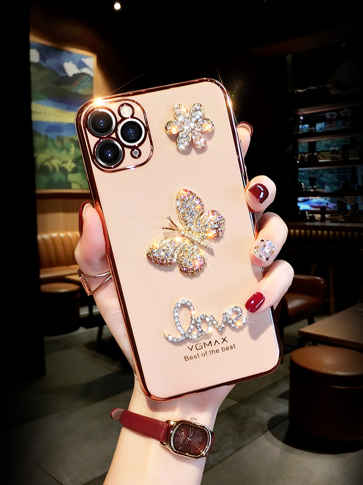 Dancing Angel Girl Gold Bear Desginer Diamond Case för iPhone14Promax 11 Pro Max Covers med Butterfly Bear Pink iPhone14Plus Shell för iPhoneXs Max XR 13Pro 12Pro