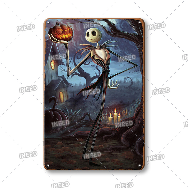 Halloween Poster Sinais vintage Poster de lata de metal placa de placa de placa de metal para a porta da sala de estar quintal decoração de parede 30x20cm W03