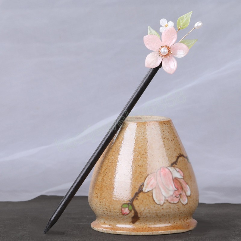 Horquilla con forma de flor Vintage, horquillas de madera hechas a mano, palos de tenedor para el cabello, vestido Retro chino Hanfu, tocado, joyería para el cabello