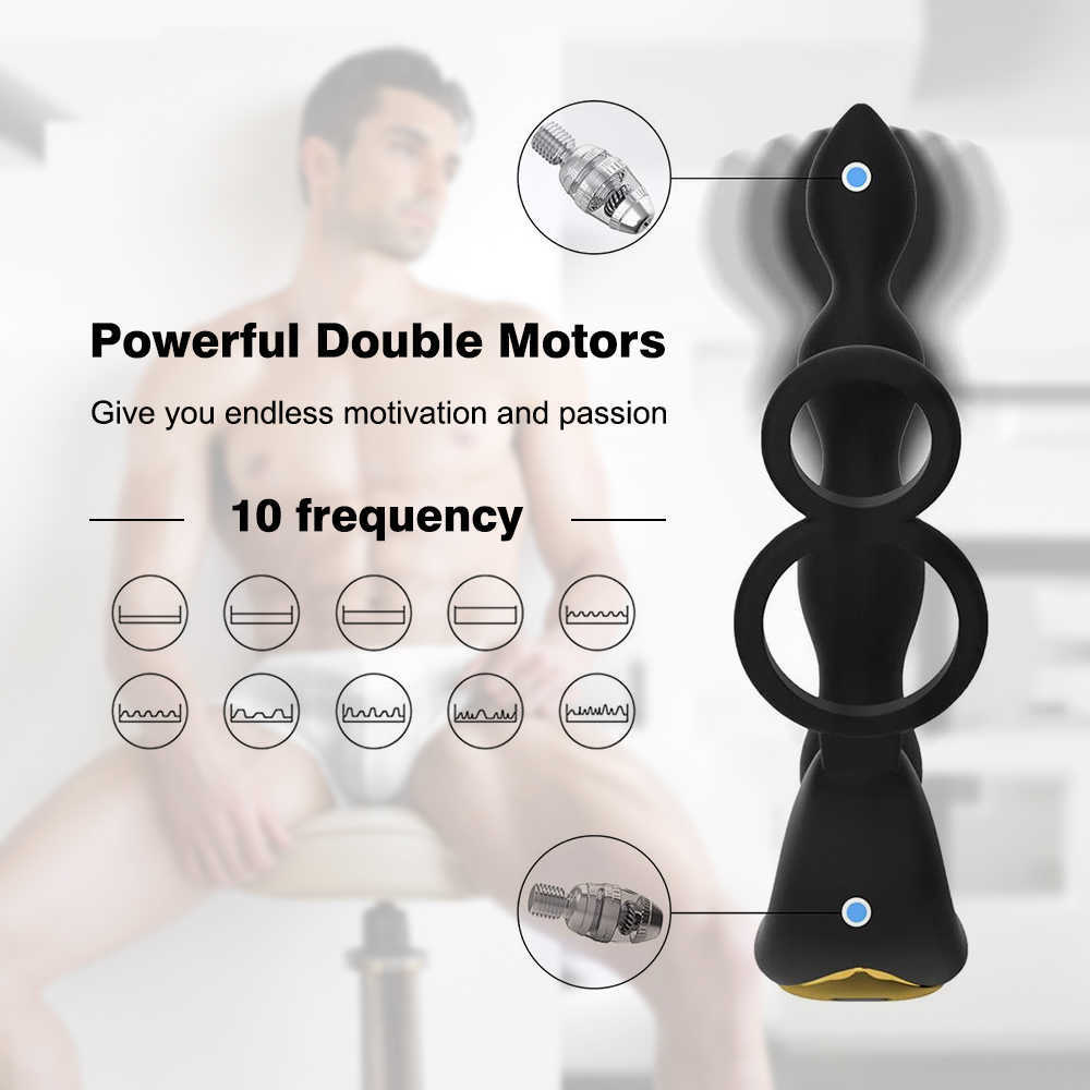 NXY Anal toys Double Motors Wireless Remote Control Plug Vibrator For Men Prostate Massager Patterns Butt Silicone Sex Toys pour Adult Gay 1125