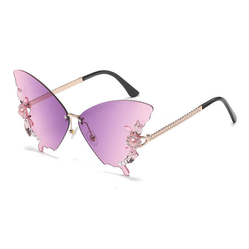 2024 Luxury Designer OFF Luxury Designer New Men's and Women's Sunglasses Off butterfly shaped diamond rimless fashion personality exaggerated round big face