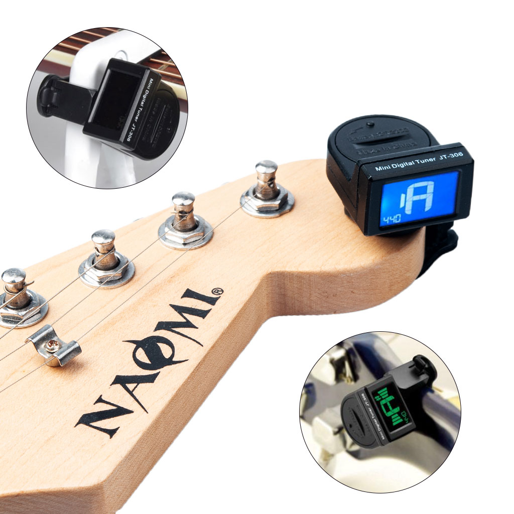 Dijital Gitar Tuner Klipsli JT-306 Elektrikli Urikri Bas Vemin Universal 360 Derece Dönebilir Hassas Tuner